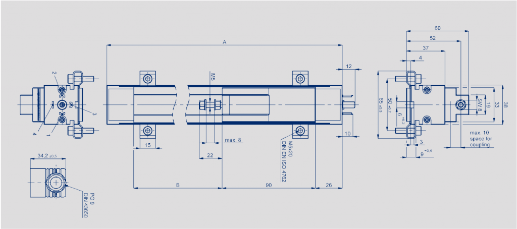 Sensor de Posición Lineal Potenciométrico Novotechnik - TLH 31 Desenho técnico TLH